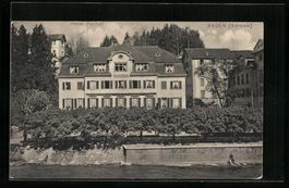 AK Baden, Hotel Freihof mit Ufer, 1913