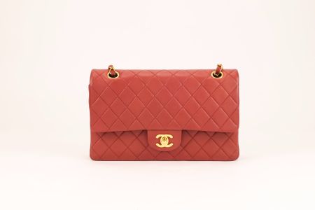 Rot Chanel Classic Double Flap Handtasche aus Lammleder