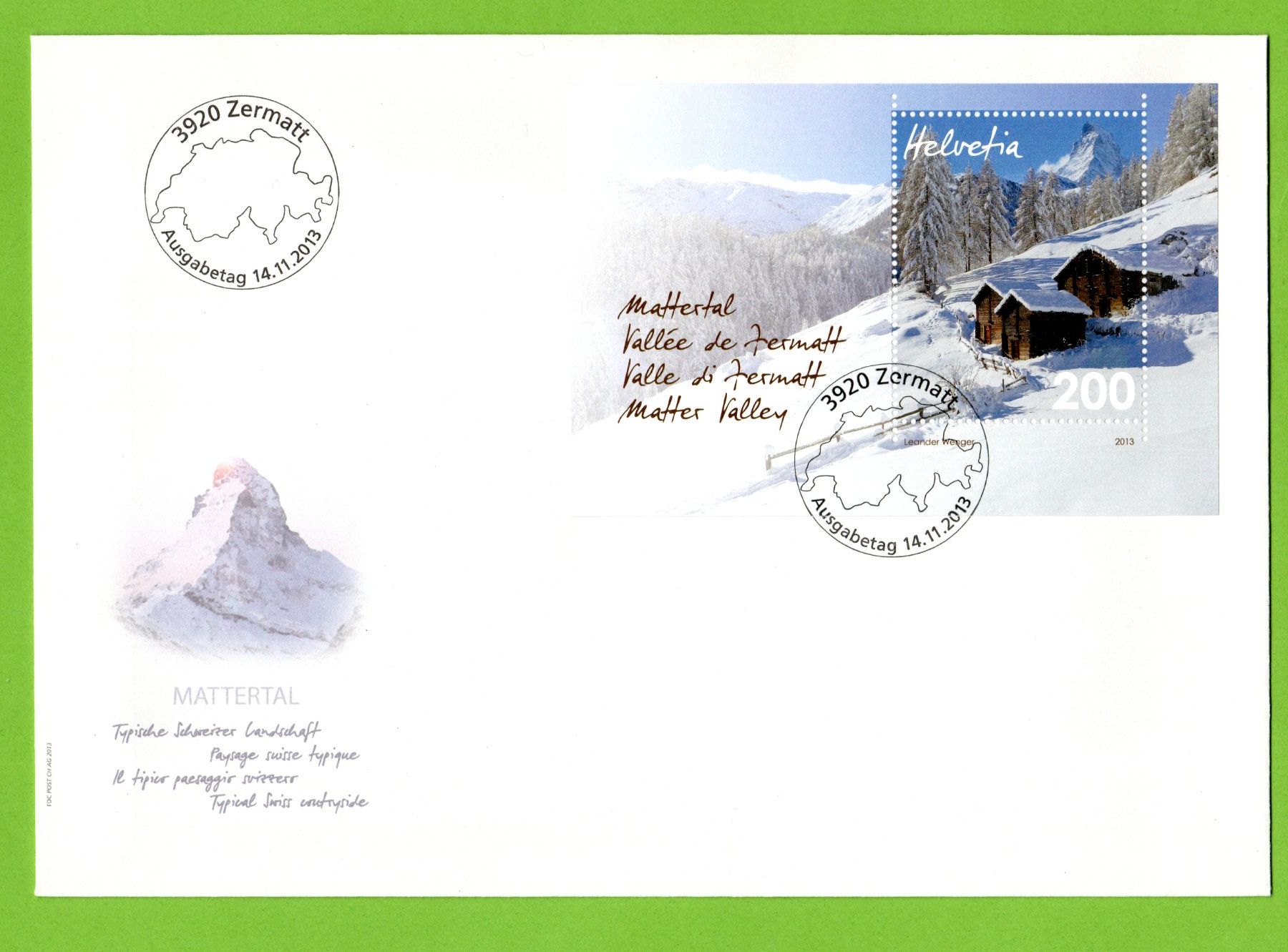 Tutti i francobolli: 2013 FDC Mattertal  Block blanco LP – Usato da Stein am Rhein venduto da Huehnerhund