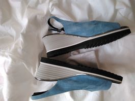 Donna Italy. Sommerschuhe, hellblaues Wildleder, Grösse 39