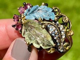 DREAM RING! Black SS925 14kGold Vermeil Bouquet of Gemstones