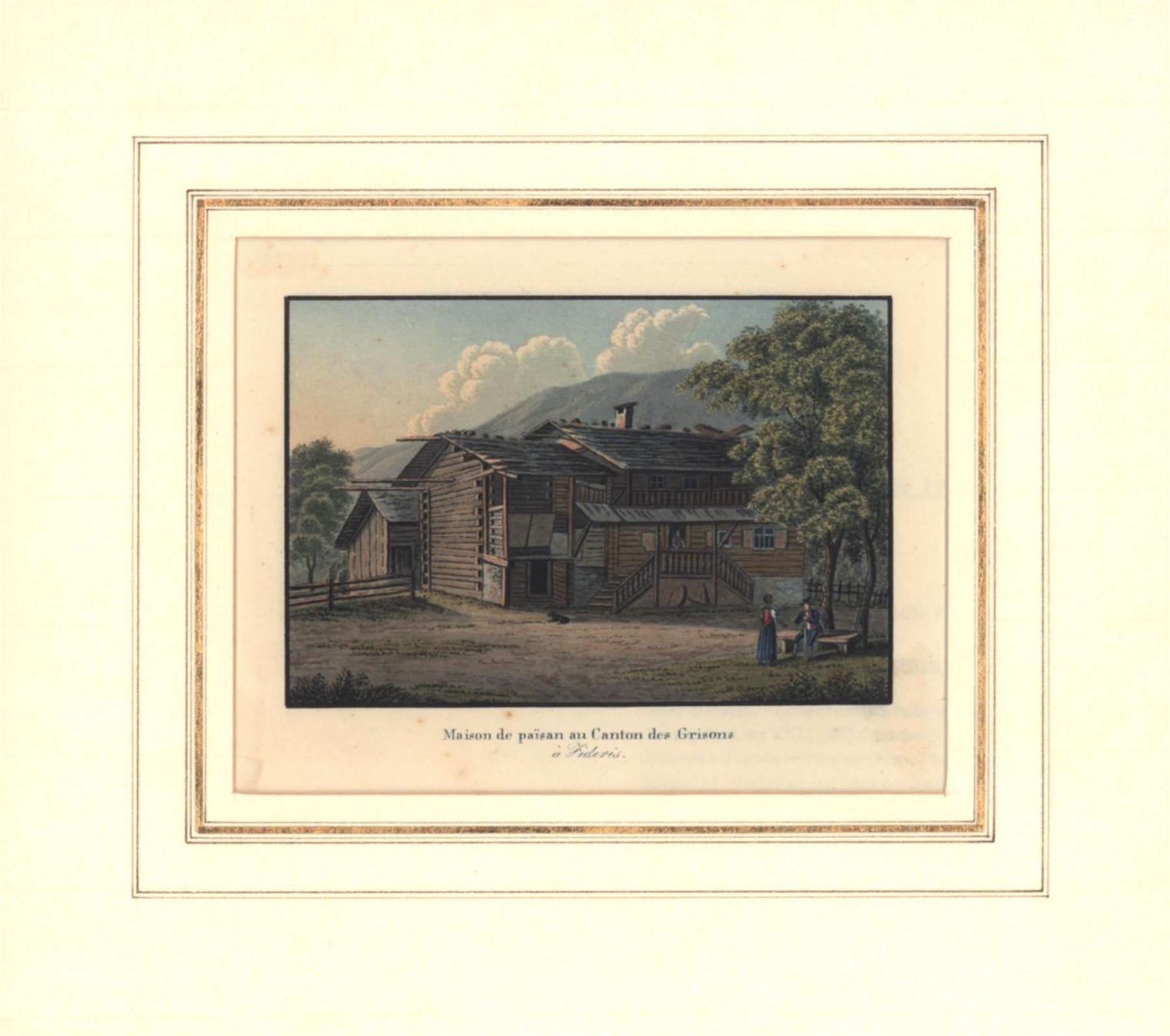 Incisioni: Fideris Bauernhaus Aquatinta 1830 – Usato da Rafz venduto da Helvet32 1