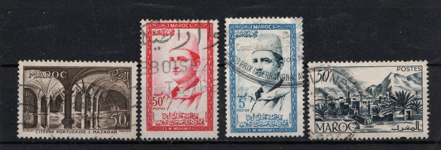 Tutti i francobolli: 4 Timbres, Maroc, Années 50 Obl. – Usato da Blonay venduto da Leglaude_01