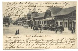 Basel - Stadt - Provisorischer Bahnhof - Hotel-Kutschen 1905