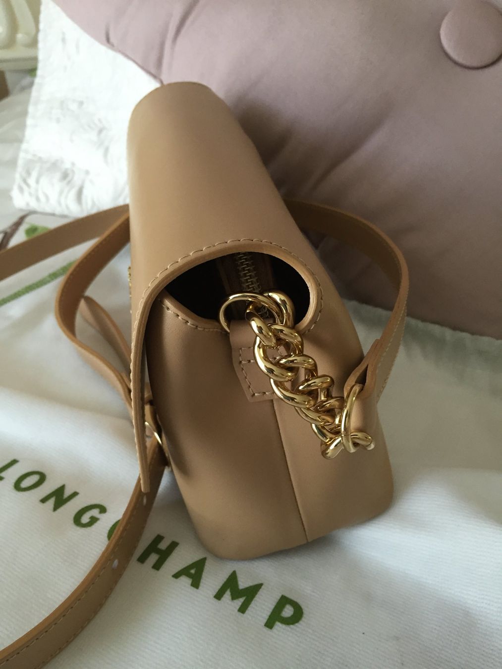 Longchamp Borse da donna: Longchamp Umhängetasche Glattleder taupe/hellbraun – Nuovo (secondo la descrizione) da Muttenz venduto da einfach-schoen 2