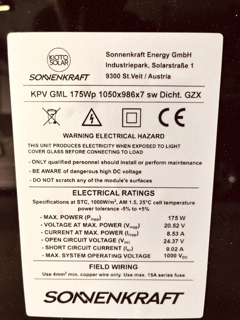 Solargeräte und Solarprodukte: Solar Modul Glas Glas 175 Watt – Defekt aus Riedt b. Erlen von Meoni 1