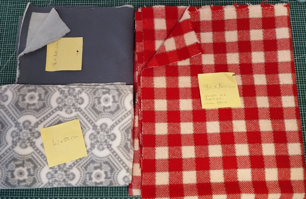 Fleece Stoffreste Paket: Grau, Rot/Weiss Kariert, Muster! (Neu