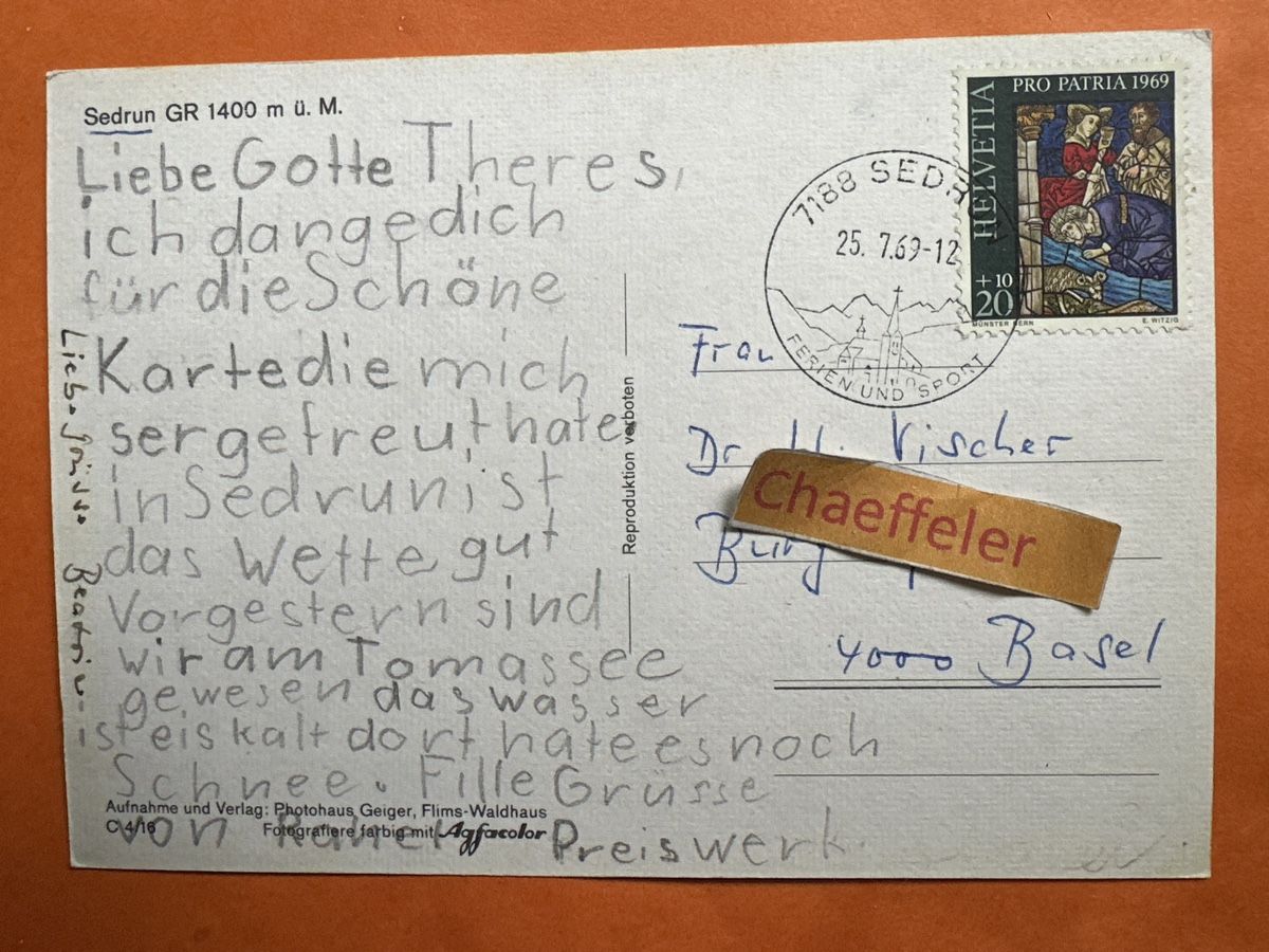 Ansichtskarten: Sedrun GR 1969 – Gebraucht aus Zürich von Chaeffeler 1