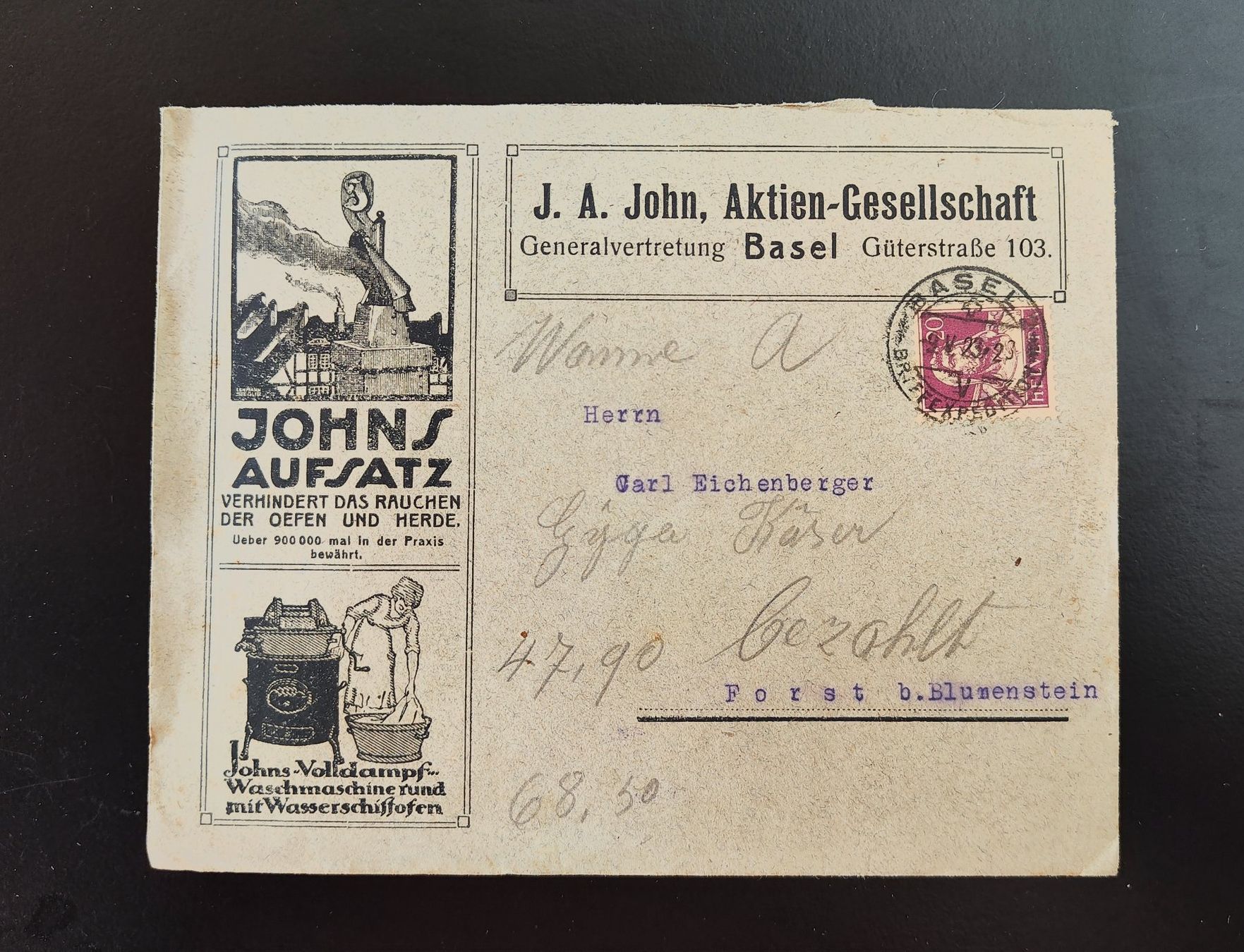 Buste & buste per spedizione: Couvert John Basel 1923 – Usato da Lenzburg venduto da Dani_Lenzburg