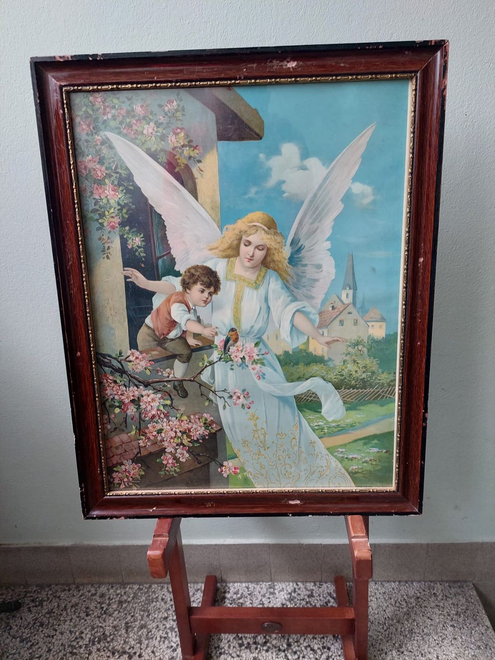 Poster & Bilder: Antikes Bild Engel mit Kind & Vogel, gerahmt – Gebraucht aus Wabern von nic_22p9