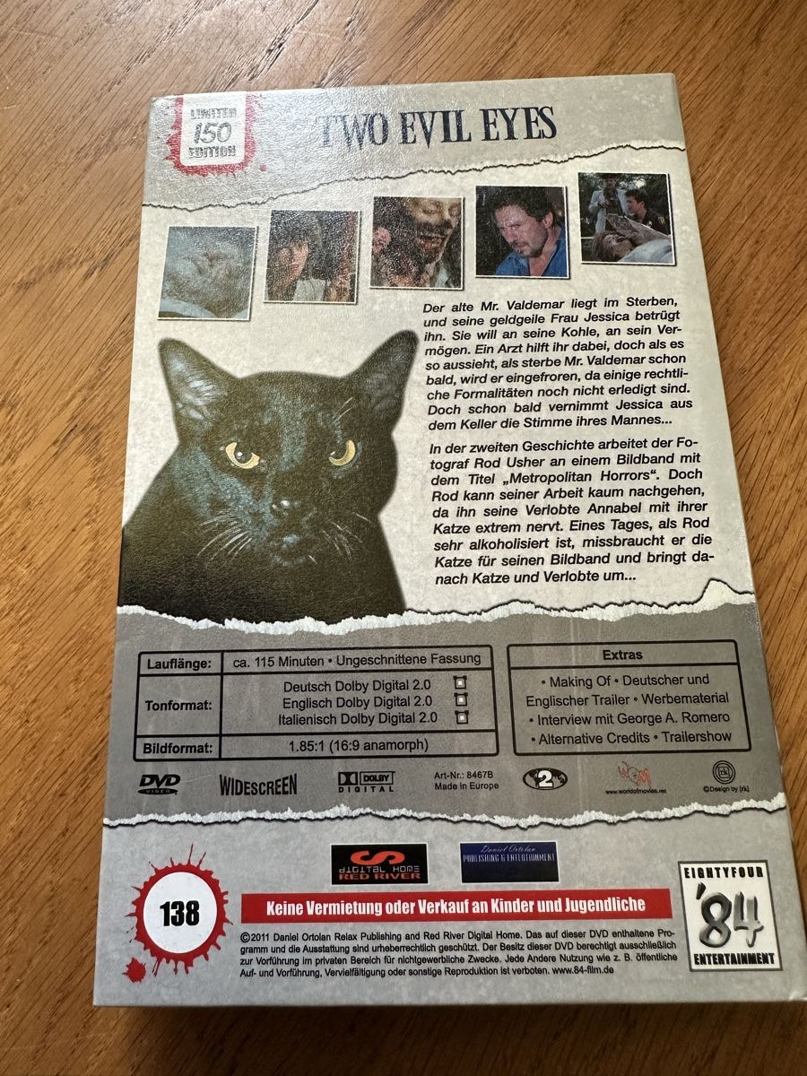Tutti i DVDs: Two Evil Eyes, Dario Agento Große Hartbox 84 Entertainment – Usato da Benken ZH venduto da Audi-erich 1