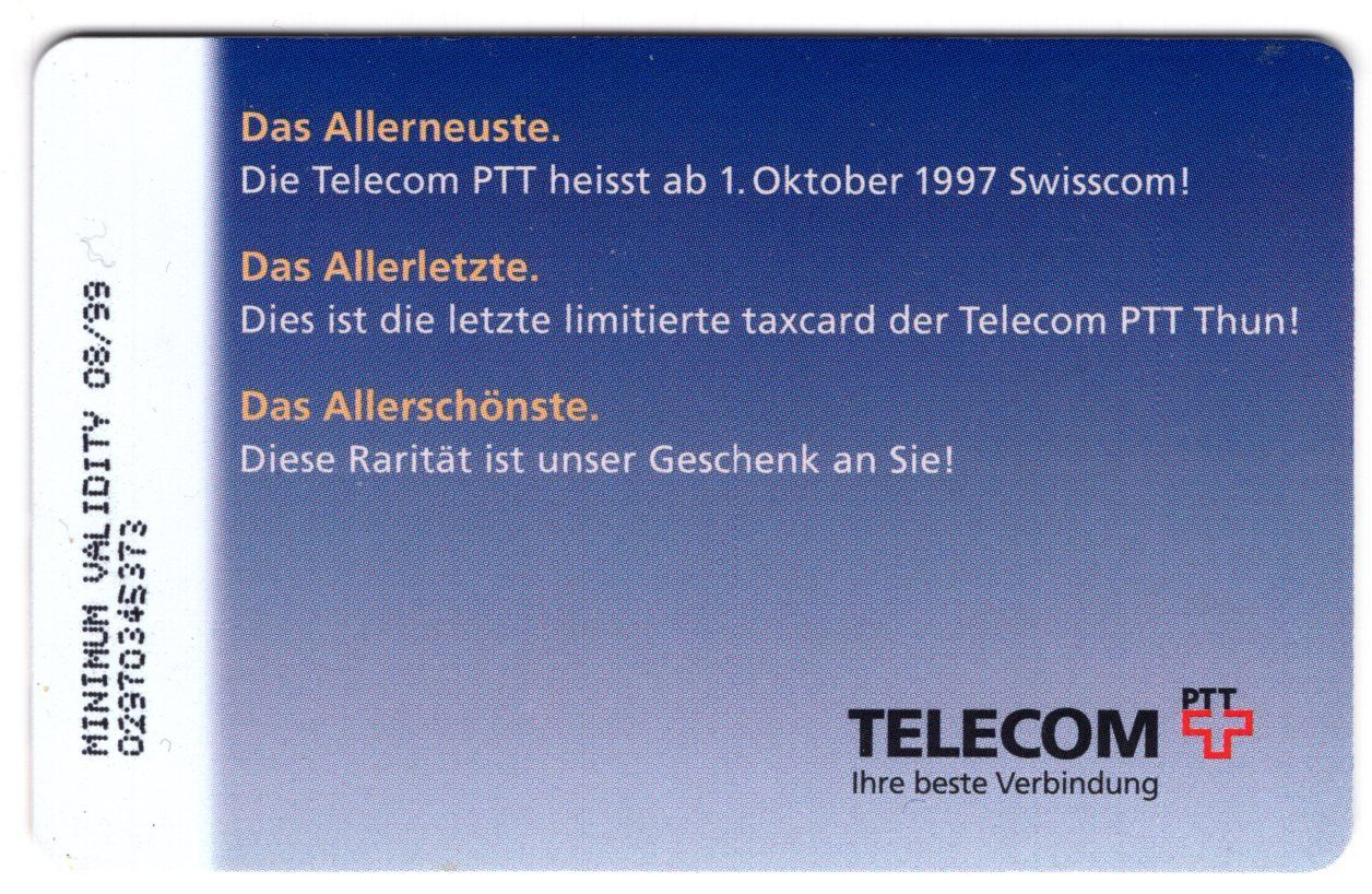Schede telefoniche: Telecom Thun - seltene Chip Geschenk Taxcard – Nuovo (secondo la descrizione) da Eglisau venduto da Chperfins 1