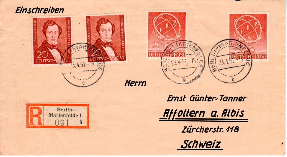 Brief Berlin - Affoltern a. Albis 1951 1