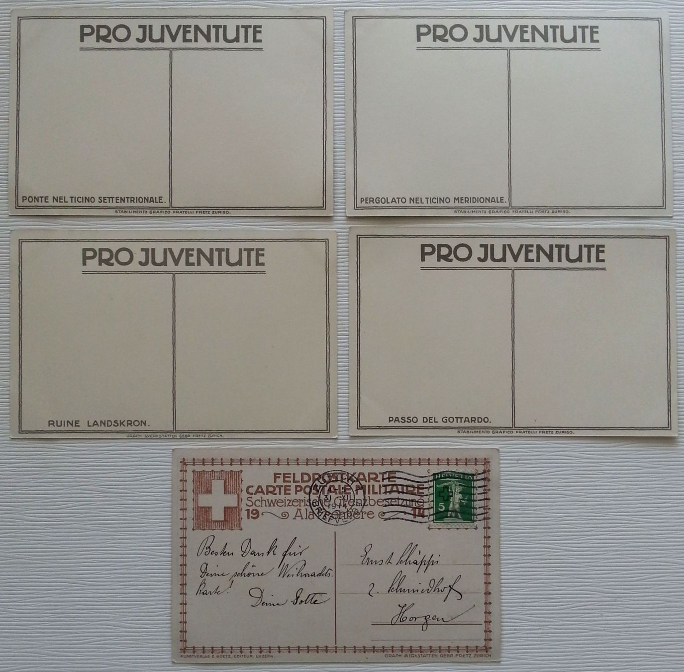 Cartoline postali: AK 5x Militärpostkarten, C. Moos, 1914 – Usato da Oberriet SG venduto da Manick 4