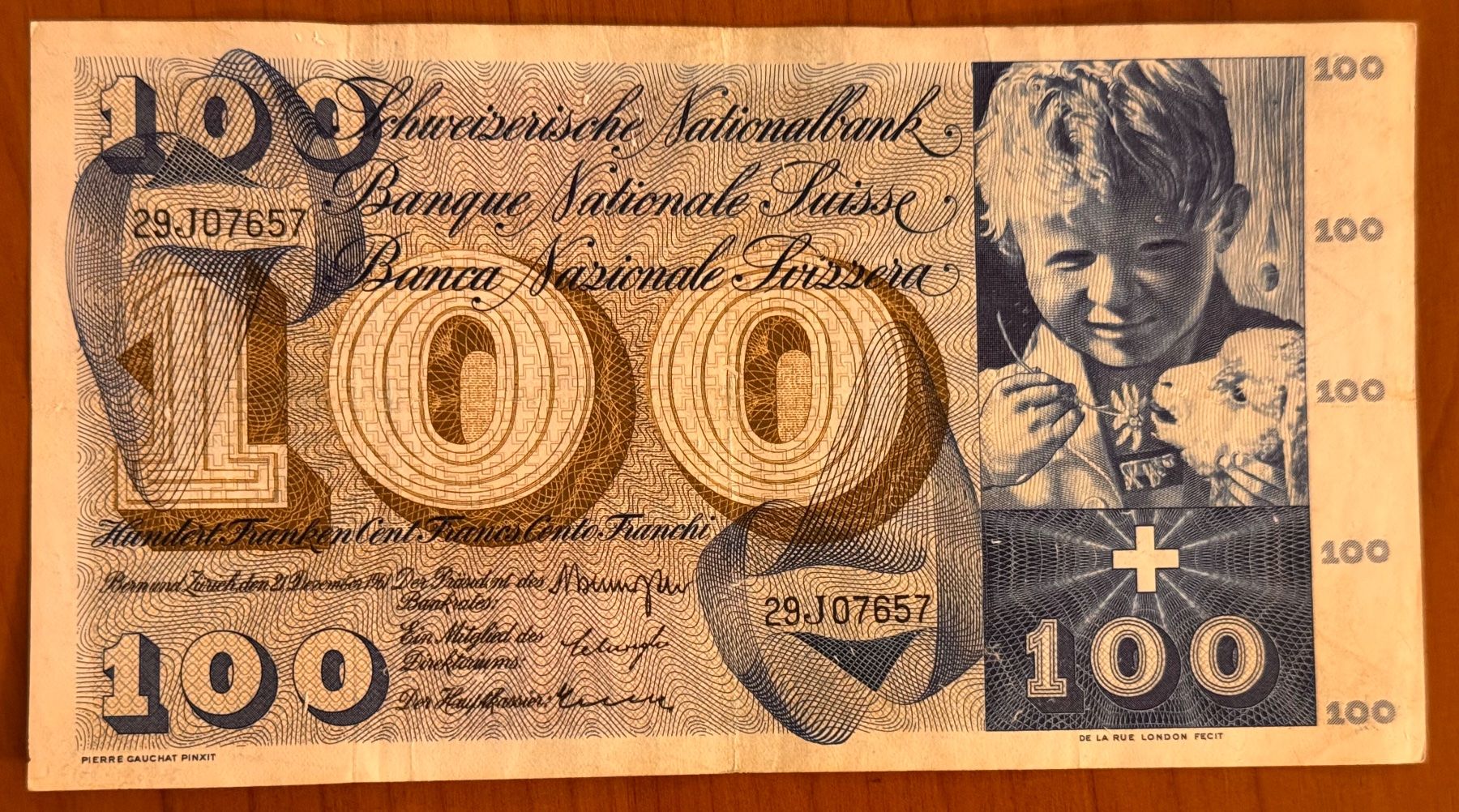 Banknote 100 Franken 21. Dezember 1961 (Gebraucht) in Andwil SG für CHF ...