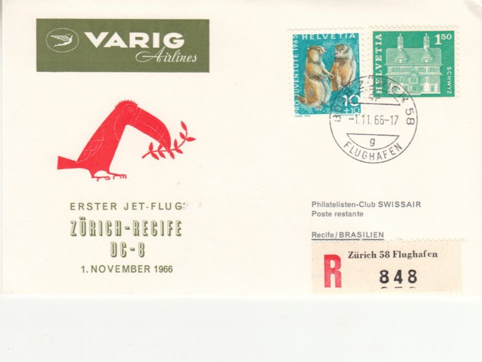 Alle Briefmarken: SLH RF 66.25a Zürich-Recife – Gebraucht aus Bürglen TG von StampGraf