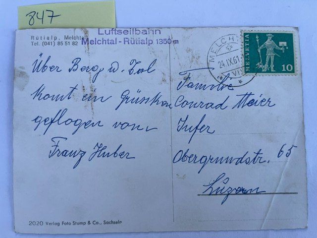Ansichtskarten: alte Ansichtskarte Rütialp Melchtal, 1961 – Gebraucht aus Niederwil AG von dahu75 1