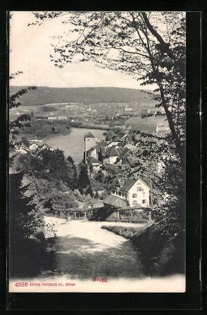 Cartoline postali: Brugg, Ortsansicht mit Kirche und Fluss – Usato da Berlin venduto da bartko-reher