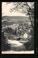Brugg, Ortsansicht mit Kirche und Fluss