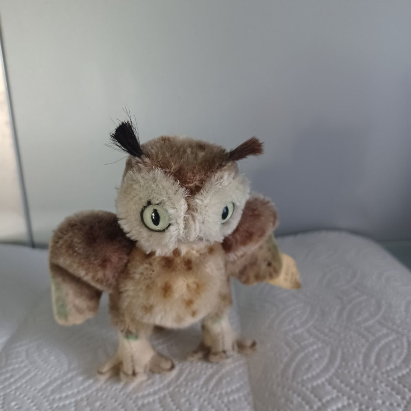 Steiff Giocattoli: Steiff winzige 10 cm grosse Eule 1967 – Usato da Abtwil SG venduto da luupsy
