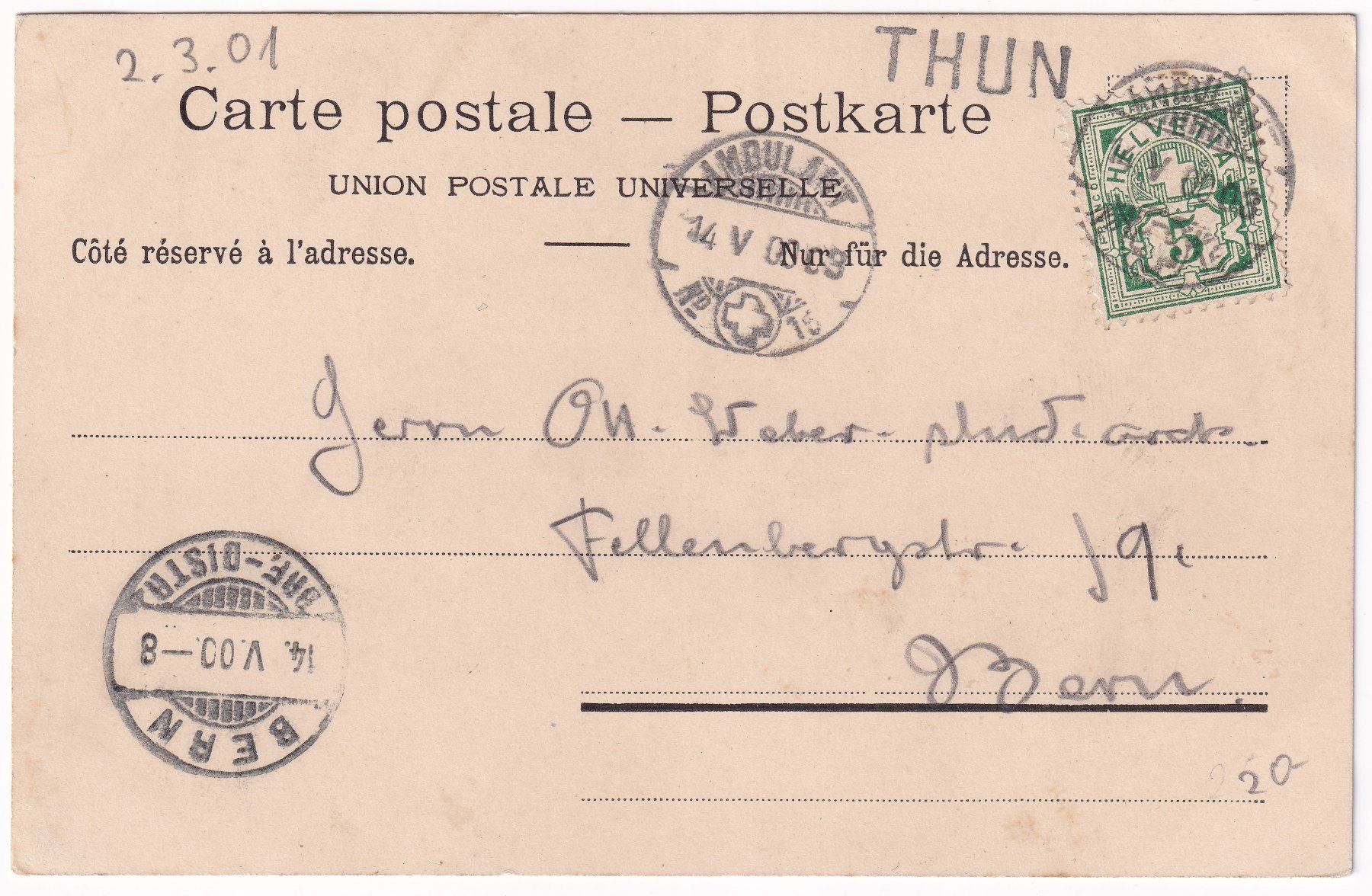 Ansichtskarten: Thoune, Thun. 1900 – Gebraucht aus Cormoret von Pascalll2001 2