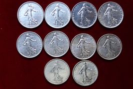 10 x 5 Francs Silber 835 tot.120 gram