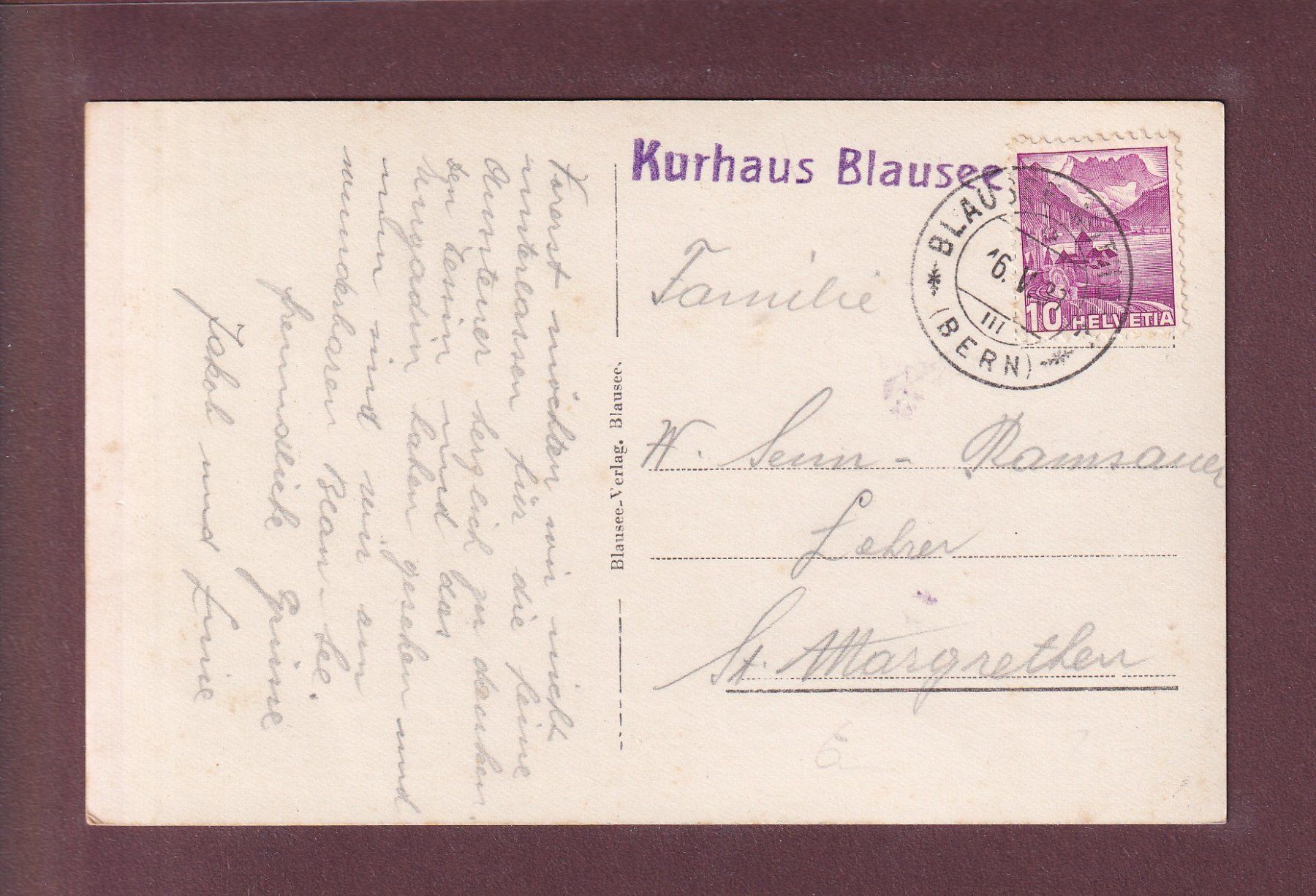 Ansichtskarten: BLAUSEE - 1938 Kurhaus Stempel – Gebraucht aus Pully von nicecards 1