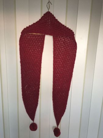 Strickschal, rot, m. Bommeln
