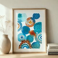 Aquarell Print abstrakt - A4 - türkis / terracotta