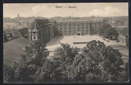AK Basel, Kaserne mit Soldaten, 1910