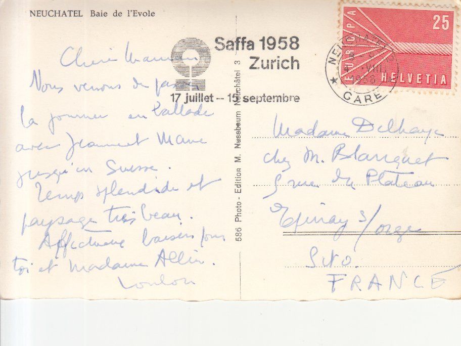 Cartoline postali: Neuchâtel 1958 – Usato da Bürglen TG venduto da StampGraf 1