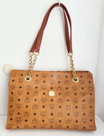 MCM Shopper Kette+Leder Schultertasche Heritage Cognac