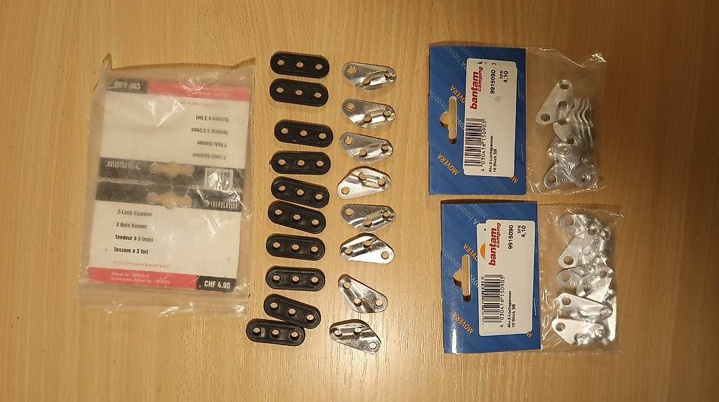Tende : Alu 3-Lochspanner 2 Sets neu + Ersatzteile – Nuovo e nell'imballaggio originale da Rafz venduto da andy-music01 1