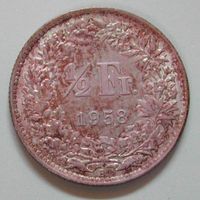 028 CH, 50 RAPPEN 1958 B, ABART, SILBER, g.ss