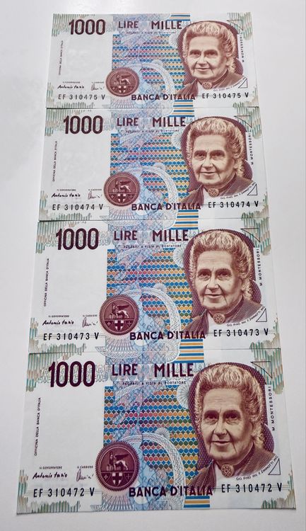 1000 Mille Lire 1990 Italien Banknoten UNZ Fortlaufend-Serie (Gebraucht ...