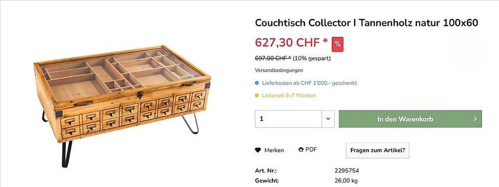 Couchtisch Pirat 100cm Vintage II Tannenholz 5