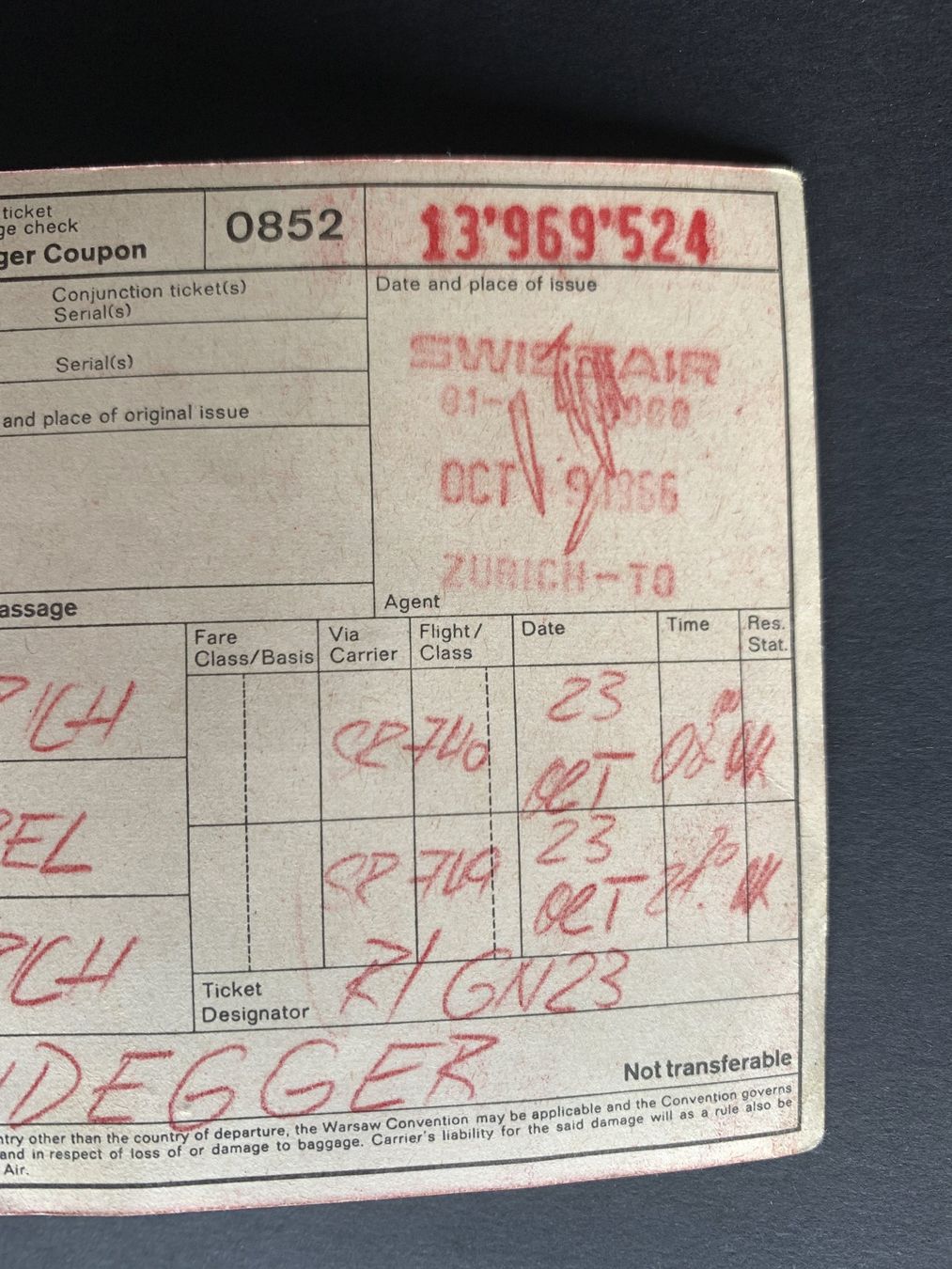 Biglietti: Altes Swissair Flugticket – Usato da Goldau venduto da artelier1 2