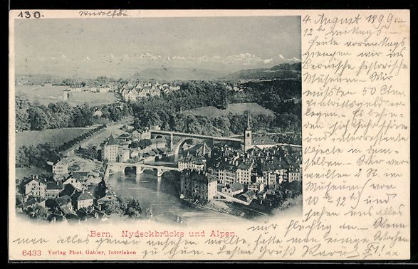 Cartoline postali: AK Bern, Nydeckbrücke und Alpen, 1899 – Usato da Berlin venduto da bartko-reher