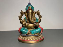 historische Ganesha Messing Statue im Mosaik Stil ab 1.-