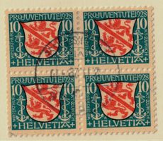 1928  4 Block  PJ   Städtewappen    gestempelt    SBK  35.00