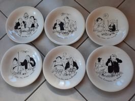 FAÏANCE de SALINS FRANCE. 6 Assiettes humoristiques. TETSU