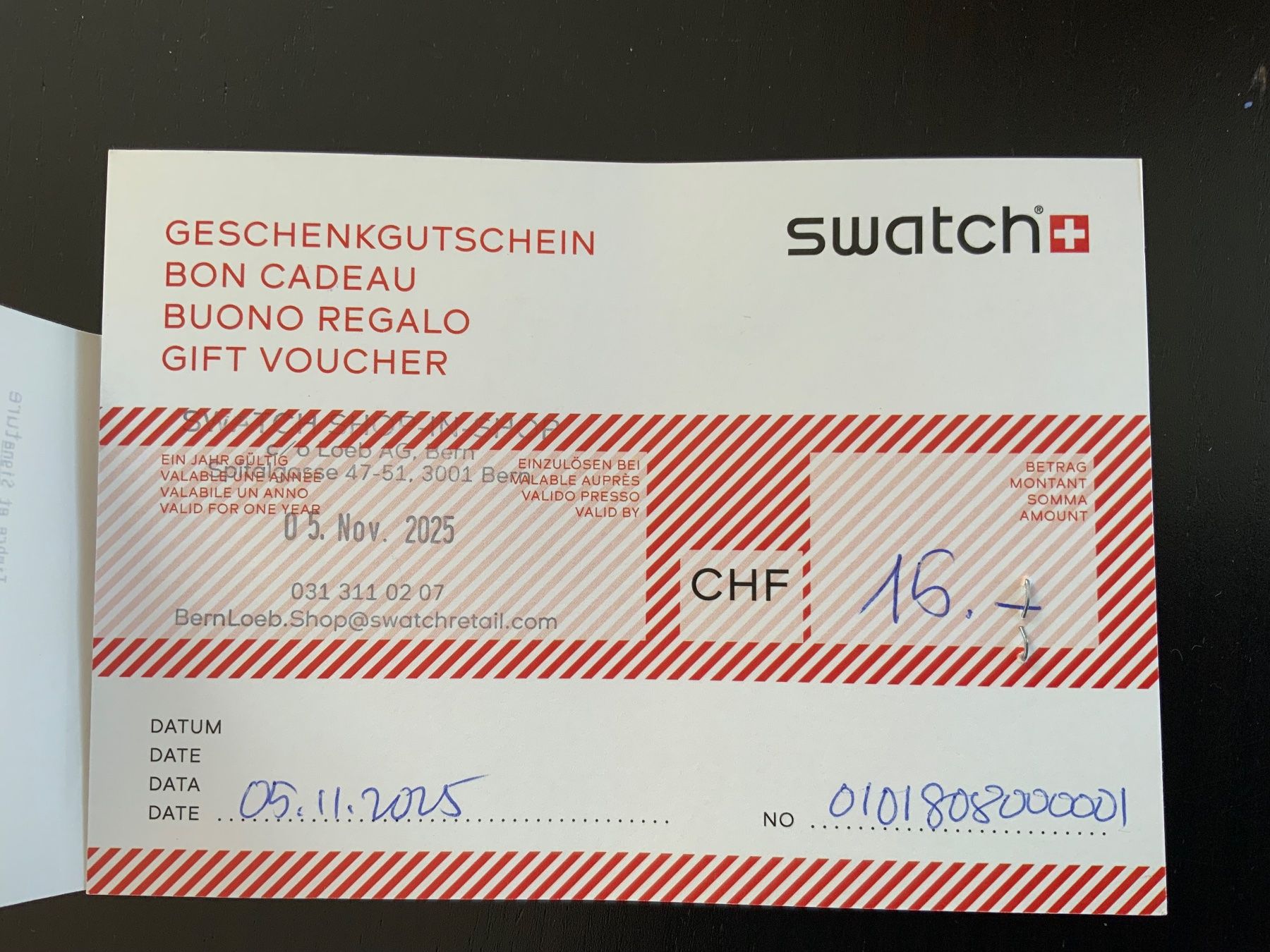 Buoni: Swatch Geschenkgutschein Fr 15.-- – Nuovo (secondo la descrizione) da Thun venduto da Znuenizie