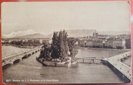 Genève. Ile J.J.Rousseau et le Mont-Blanc