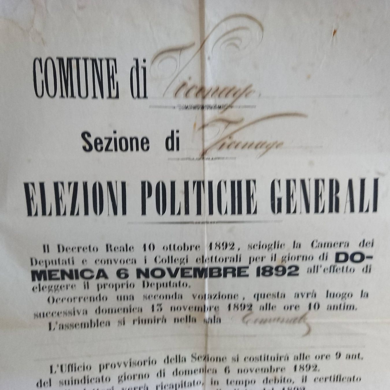 Documenti: Italia - Viconago - 1892 – Usato da Sorengo venduto da 74in 2