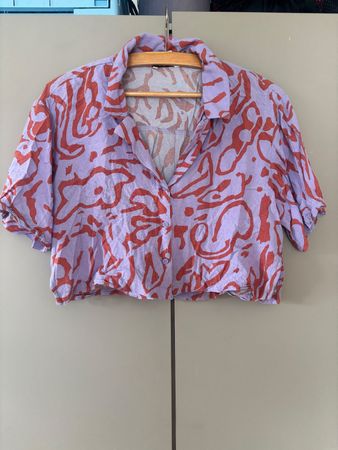 Kurzarm Hemd Monkl lila orange gemustert, Grösse S, neu