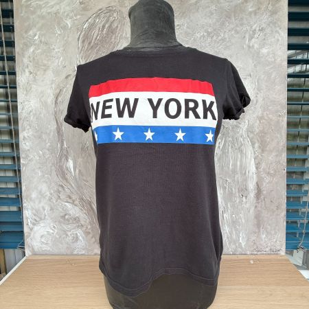 T-shirt noir imprimé 'NEW YORK' drapeau étoiles