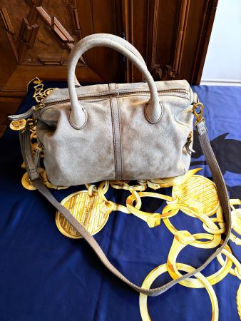 FOSSIL Bowling Handtasche / Beige–Goldfarbenes wildleder /