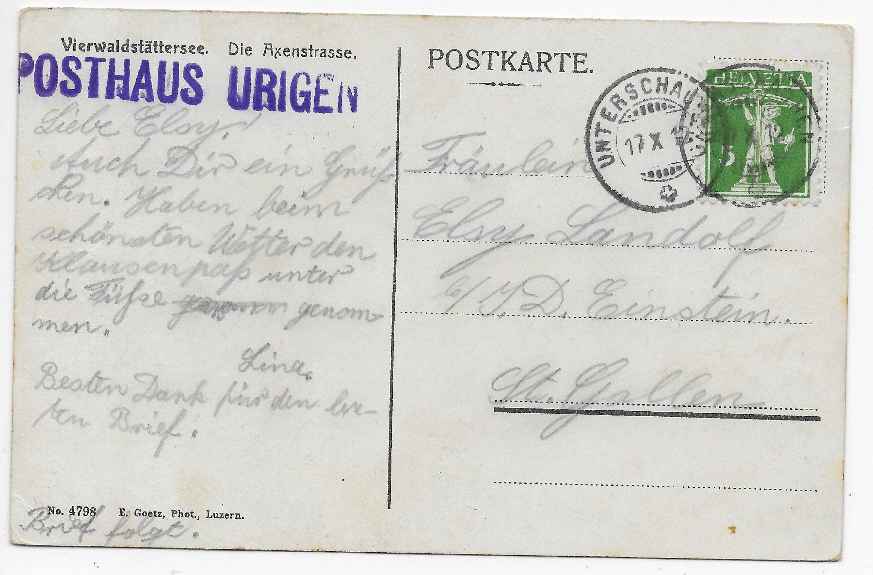 Cartoline postali: Axenstrasse mit Fuhrwerken, – Usato da Hefenhofen venduto da Richsalz 1