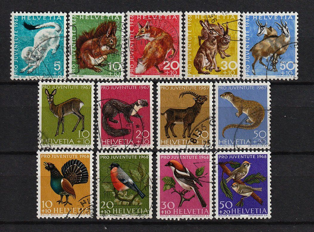 Alle Briefmarken: 1966-1968 3 Serien Pro Juventute – Gebraucht aus Arlesheim von gaugi43