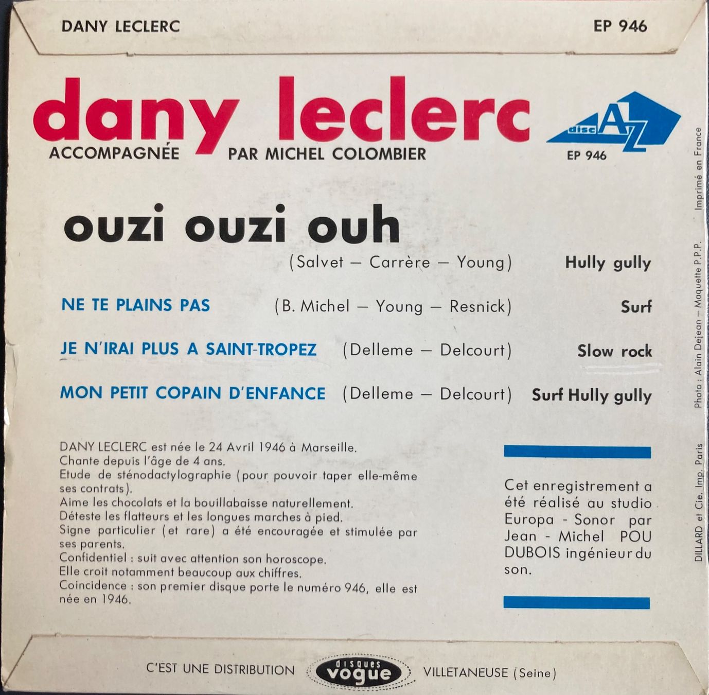 Dischi in vinile: DANY LECLERC - OUZI OUZI OUH – Usato da Poliez-Pittet venduto da Newtown-Records 1